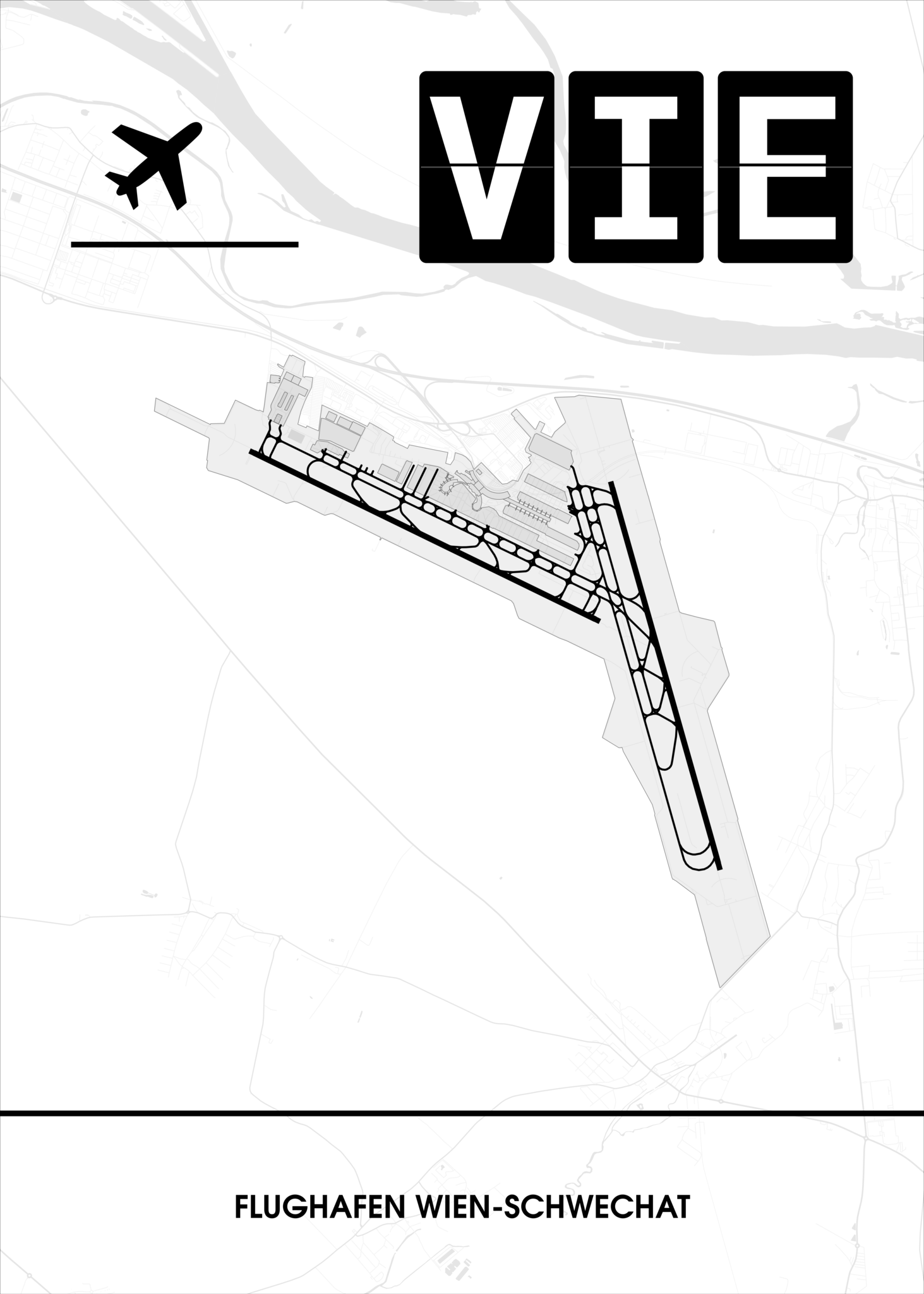 (VIE 🛫 CraftYourMap – / Poster 🇦🇹 Flughafen LOWW) Wien-Schwechat